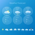 Transparent user interface - weather forecast template with set of glossy and detailed icons Royalty Free Stock Photo