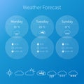 Transparent user interface - weather forecast template with set of line icons Royalty Free Stock Photo