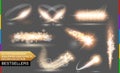 golden flare. Transparent vector light effect set, glitter, spark, star trail, comet or meteor. Abstract translucent Royalty Free Stock Photo