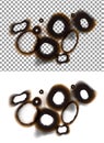 Transparent vector paper with burnt holes of different sizes