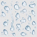 Transparent vector water drops set. Royalty Free Stock Photo