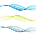 Transparent vector waves. Blue and green smoke wave. Set of waves. Royalty Free Stock Photo