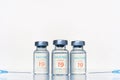 Transparent vials, syringes with new vaccine for covid-19 coronavirus, flu, infectious diseases. Injection after clinical trials