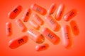 Transparent vitamin E capsules. Alpha-tocopherol pills. Vitamin and mineral complex. Medical background. 3d illustration