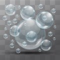 Transparent water bubbles on a black background. Isolated objects. Vector the background.