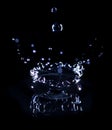 transparent water drop splash realistic and blue water colored on black Royalty Free Stock Photo