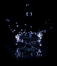 Transparent water drop splash realistic and blue water colored on black Royalty Free Stock Photo