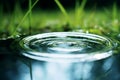 Transparent water droplet ring near green grass. Generate Ai Royalty Free Stock Photo