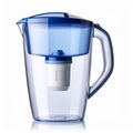 Transparent Water Filter Pitcher with Blue Accents on White Background Royalty Free Stock Photo