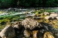 Transparent water of Rio Correntoso, the shortest river in the world, Argentina. Royalty Free Stock Photo