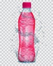 Transparent water splashes around a plastic bottle with juice Royalty Free Stock Photo