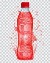 Transparent water splashes around a plastic bottle with juice Royalty Free Stock Photo