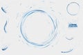 Transparent water splashes, drops, circle and crown from falling into the water in light blue colors. Vector 3d illustration. Puri