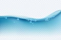 Transparent water wave with bubbles. Water background. Vector image. Royalty Free Stock Photo
