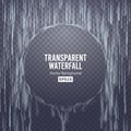 Transparent Waterfall Vector. Abstract Falling Water Texture. Nature Or Artificial Blue Water Drops Wall. Checkered Background. Il