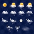 Transparent weather forecast icon set, vector realistic illustration Royalty Free Stock Photo