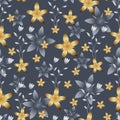 Transparent White and Bright Golden Flowers on Gray Background.