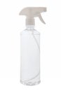 Transparent white plastic botle of antibacterial sanitizer fluid. Selective focus