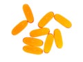 Transparent yellow capsules.