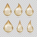 Transparent yellow oil drops vector set