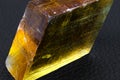 Transparent yellow orange rectangular optical calcite crystal Iceland spar stone
