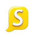 Transparent Yellow Speech Bubble with White Letter S - 3D Rendering Royalty Free Stock Photo