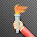 Transperent background victory flame symbol hand hold fire torch icon template 3d realistic design vector illustration Royalty Free Stock Photo