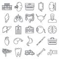 Transplantation organ icons set, outline style