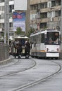 Vintage electric tram at the 100 years anniversary parade of the Bucharest public transport