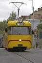 Vintage electric tram at the 100 years anniversary parade of the Bucharest public transport