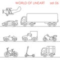 Transport aerial road moto graphical lineart hipster set. Line art collection.