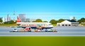 Transport airplane express delivery preparing flight aircraft airport air cargo international transportation concept Royalty Free Stock Photo