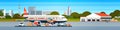 Transport airplane express delivery preparing flight aircraft airport air cargo international transportation concept