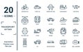 transport.aytan linear icon set. includes thin line vintage bicycle, chairlift, boat front view, tramway, small submarine, off
