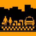 Transport background with family, luggage and taxi Royalty Free Stock Photo