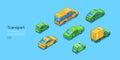 Transport banner with isometric car, truck and bus Royalty Free Stock Photo