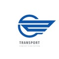 Transport - business logo template creative illustration. Wing abstract vector sign. Circle and stripes design element. Royalty Free Stock Photo