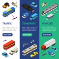 Transport Car 3d Banner Vecrtical Set Isometric View. Vector Royalty Free Stock Photo