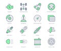 Transport car parts simple line icons. Vector illustration with minimal icon - check engine, gearbox, brakes, spark