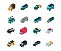 Transport car truck vehicles isometric icons set