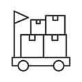 Transport cart icon in line design. cart, boxes, logistics, moving, warehouse on white background vector. transport cart editable Royalty Free Stock Photo