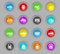 Transport colored plastic round buttons icon set