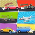 Transport Comic Frames Set Royalty Free Stock Photo