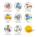 Transport Concept Thin Line Icons Labels Set. Vector