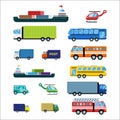 Transport delivery vector isolated white transportation car bus van fire truck helicopter ship silhouette icon tanker Royalty Free Stock Photo