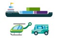 Transport delivery vector isolated white transportation car bus van fire truck helicopter ship silhouette icon tanker Royalty Free Stock Photo