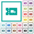 Transport discount coupon flat color icons with quadrant frames Royalty Free Stock Photo