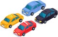 Transport while driving on roadway. Set of colorful automobiles. Passenger cars and taxi auto