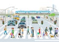 Transport by elevated train, bus and road traffic Illustration