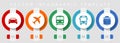 Transport flat design icon set, miscellaneous icons such as car, plane, train, bus and ship, vector infographic template, web Royalty Free Stock Photo